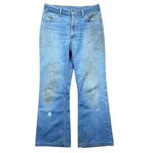 Vintage 70s Work Jeans 34x30 Flare Hippie Faded Distressed Denim USA Talon Zip